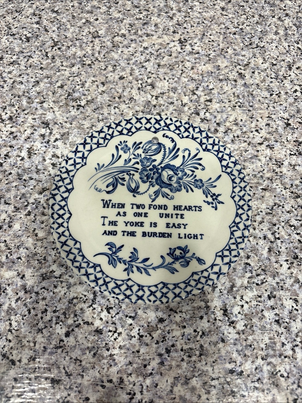 Vintage Royal Crownford Ironstone Wall Hanging Plate ~ "Romantic Poem"  5.75"